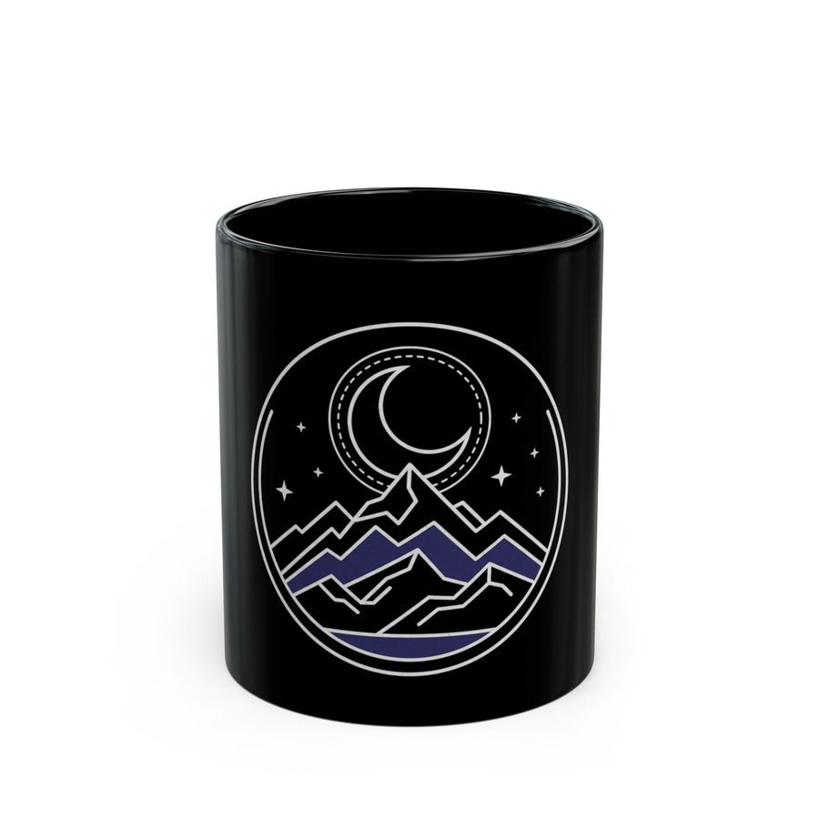 Mountain Moon Night Black Mug — Crescent Moon & Stars Ceramic Coffee Cup (11oz/15oz)
