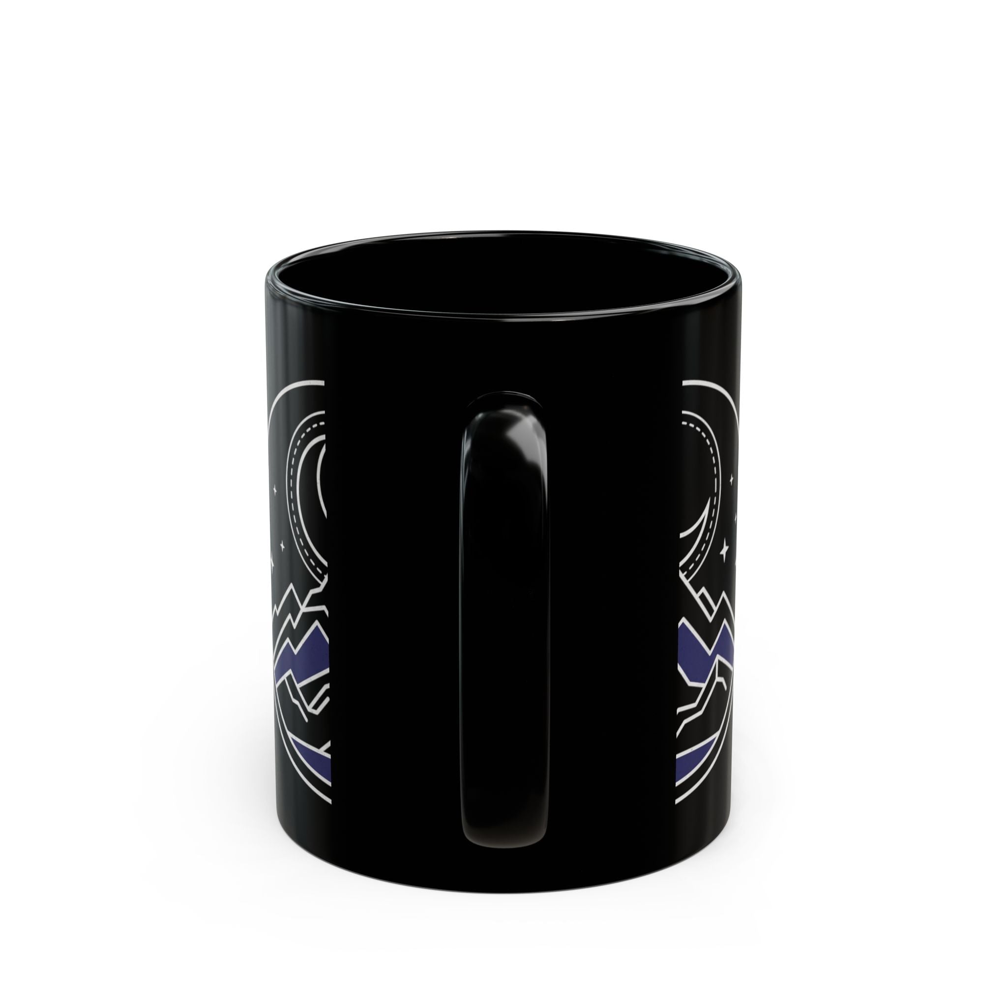 Mountain Moon Night Black Mug — Crescent Moon & Stars Ceramic Coffee Cup (11oz/15oz)